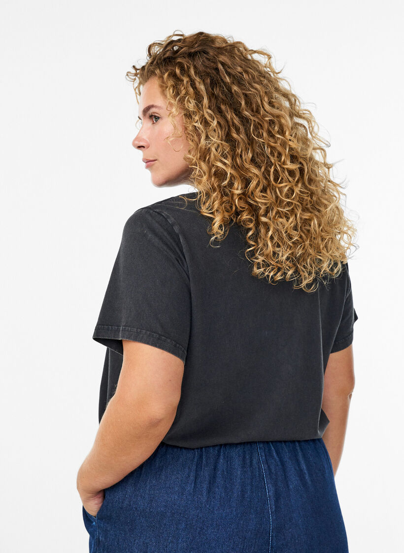 T-shirt med bamsemotiv og vasket look, Grå, Model image number 2