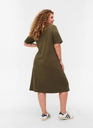 Kortærmet kjole i ribkvalitet, Ivy Green, Model image number 1