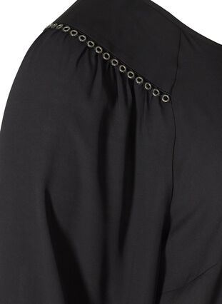 Bluse med 3/4 ærmer og nitter, Black, Packshot image number 3