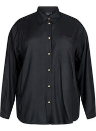 Langærmet skjorte i hør og viskose , Sort