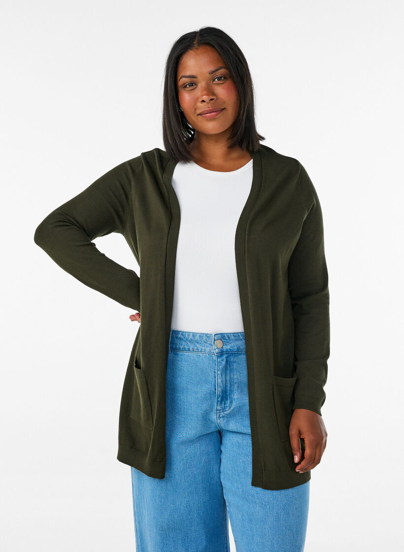 Lang strikcardigan i viskosemix, Gr&oslash;n, Model image number 0