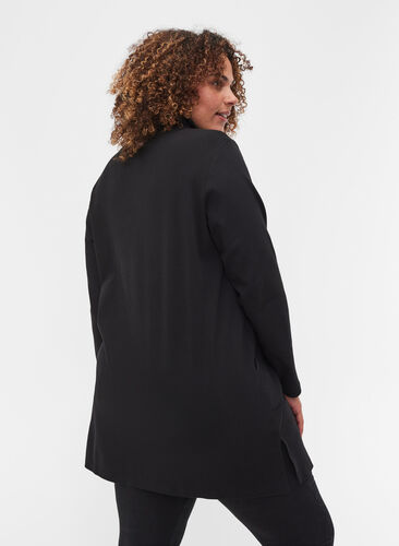 Bomulds tunika med lynlås og lommer, Black, Model image number 1