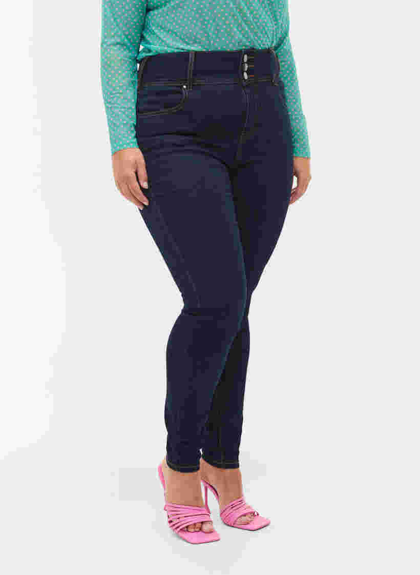 Super slim Bea jeans med ekstra høj talje, Unwashed, Model image number 3