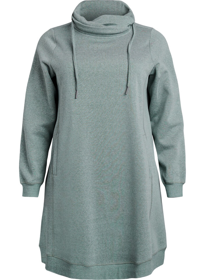 Kort sweatkjole med h&oslash;j krave og lommer, Gr&oslash;n, Packshot image number 0