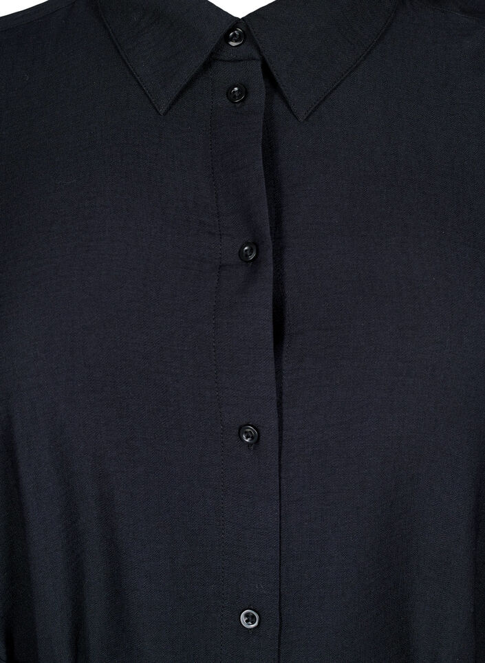 Skjortekjole med bindebånd og lange ærmer, Sort, Packshot image number 2