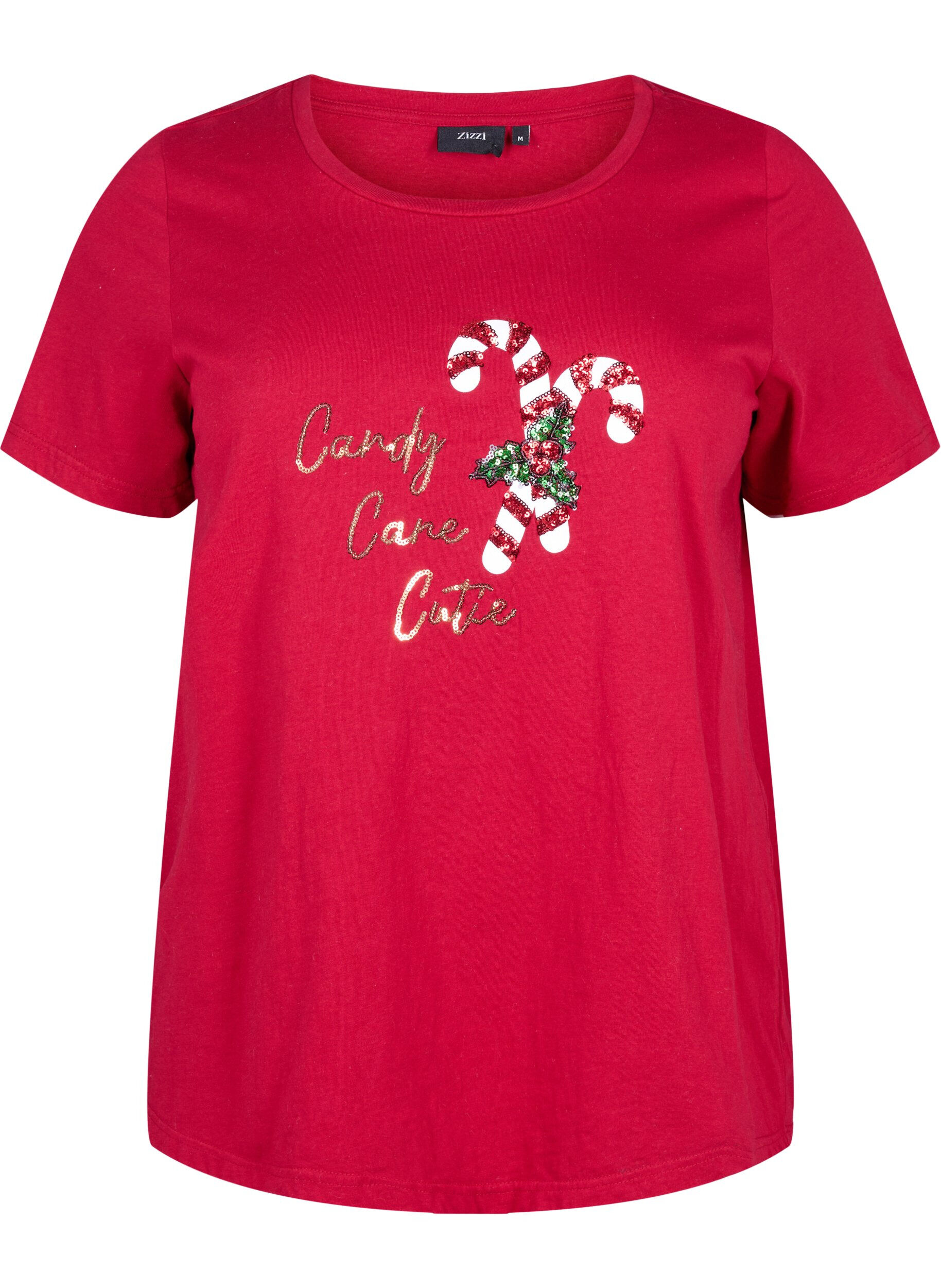 Zizzi Jule t-shirts i 100% bomuld, Tango R.w.Candy Cane, Packshot image number 0