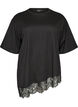 T-shirt med asymmetrisk blondekant, Sort, Packshot image number 0