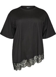 T-shirt med asymmetrisk blondekant, Sort