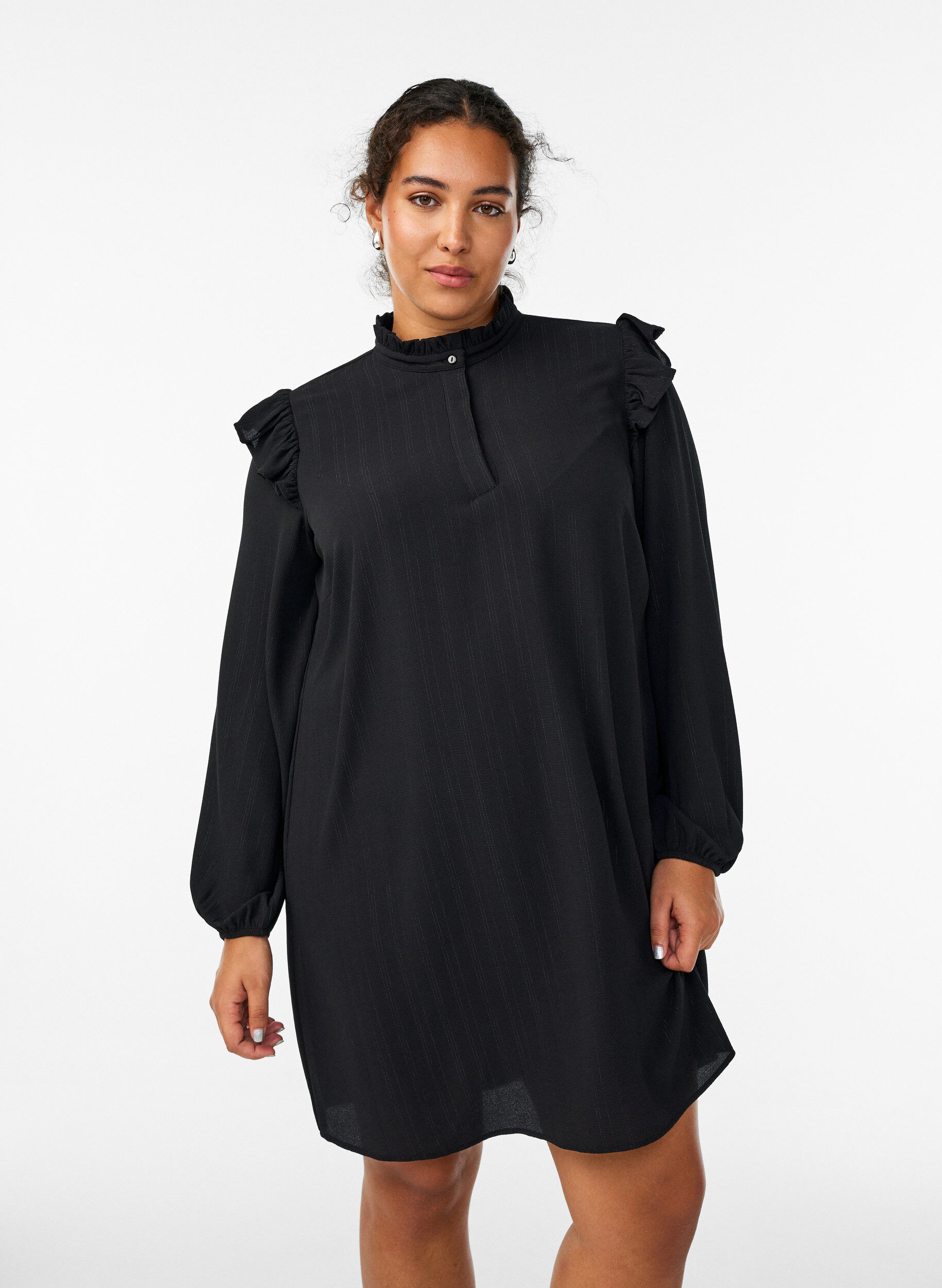 ZizziKort kjole med fl&aelig;ser og glimmer, Sort, Model image number 0