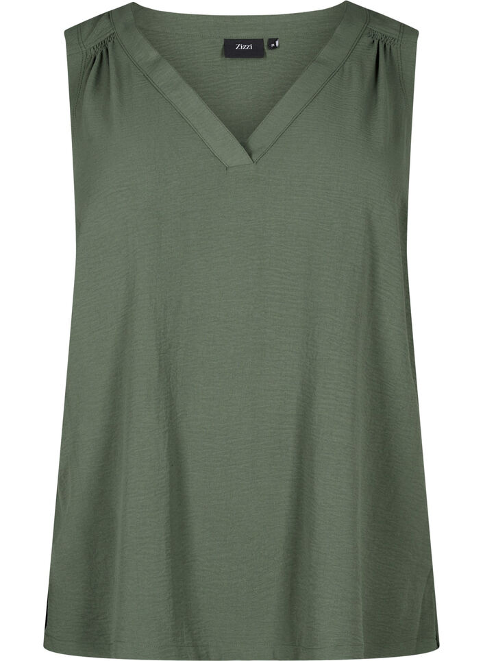 &AElig;rmel&oslash;s top med rynkedetaljer, Gr&oslash;n, Packshot image number 0