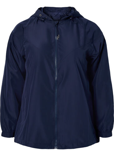 Kort jakke med hætte og justerbar bund, Navy Blazer, Packshot image number 0