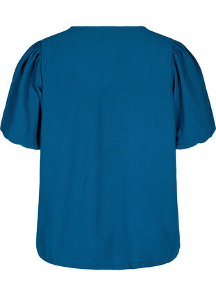 Ensfarvet bluse med korte pufærmer, Poseidon, Packshot image number 1