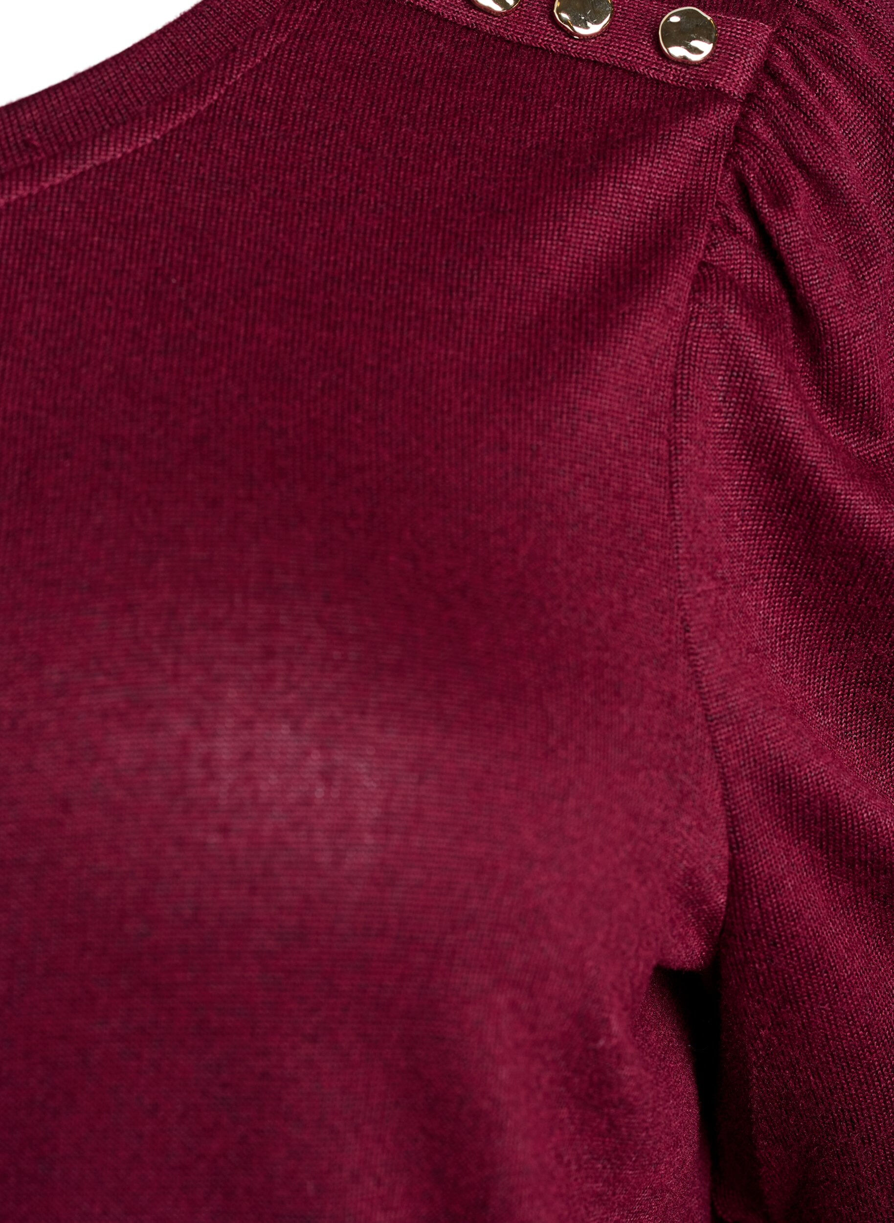 ZizziBluse med knapdetalje og korte puf&aelig;rmer, M&oslash;rk Bordeaux, Packshot image number 2