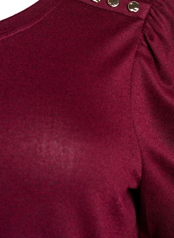 Bluse med knapdetalje og korte puf&aelig;rmer, M&oslash;rk Bordeaux, Packshot image number 2