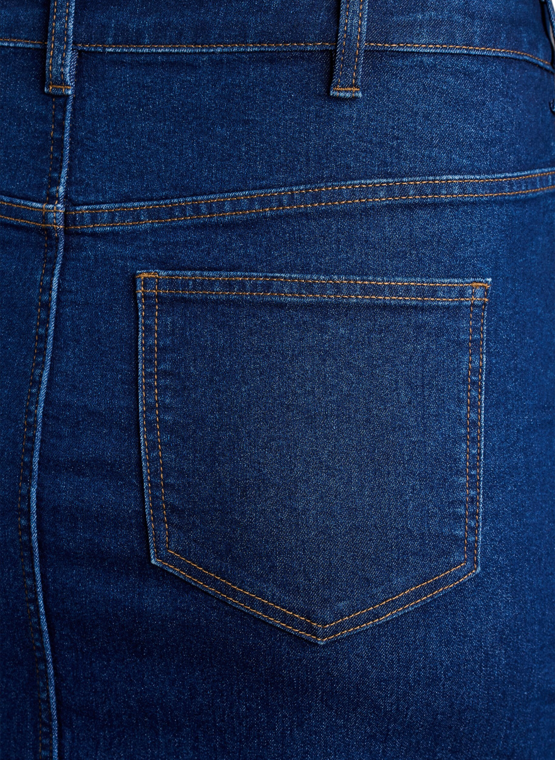 Zizzi FLASH - Midilang denim nederdel med slids foran, Bl&aring;, Packshot image number 4