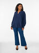 Bluse med smock manchetter og V-udsk&aelig;ring, Bl&aring;, Model image number 1
