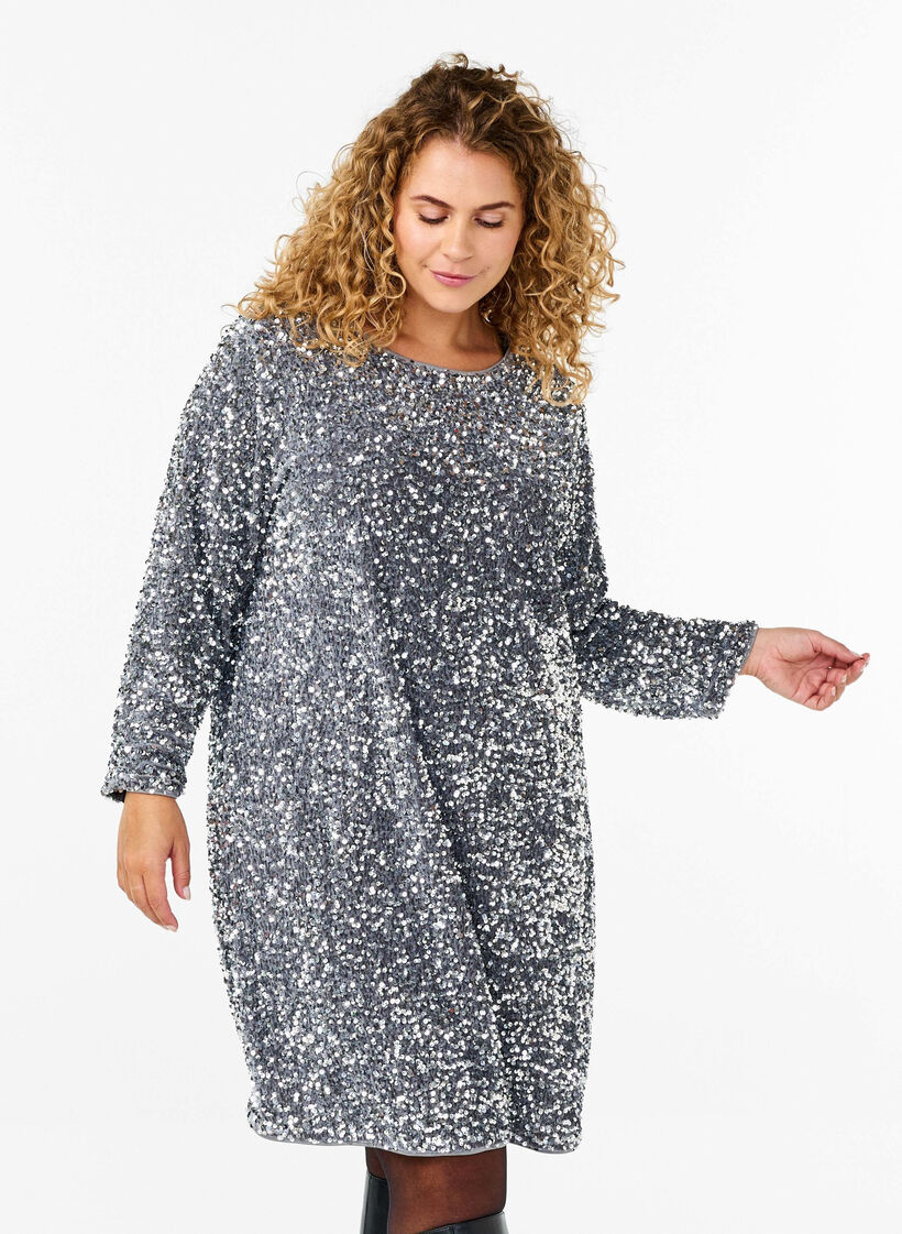 Pailletkjole med sløjfedetalje, Silver, Model image number 0