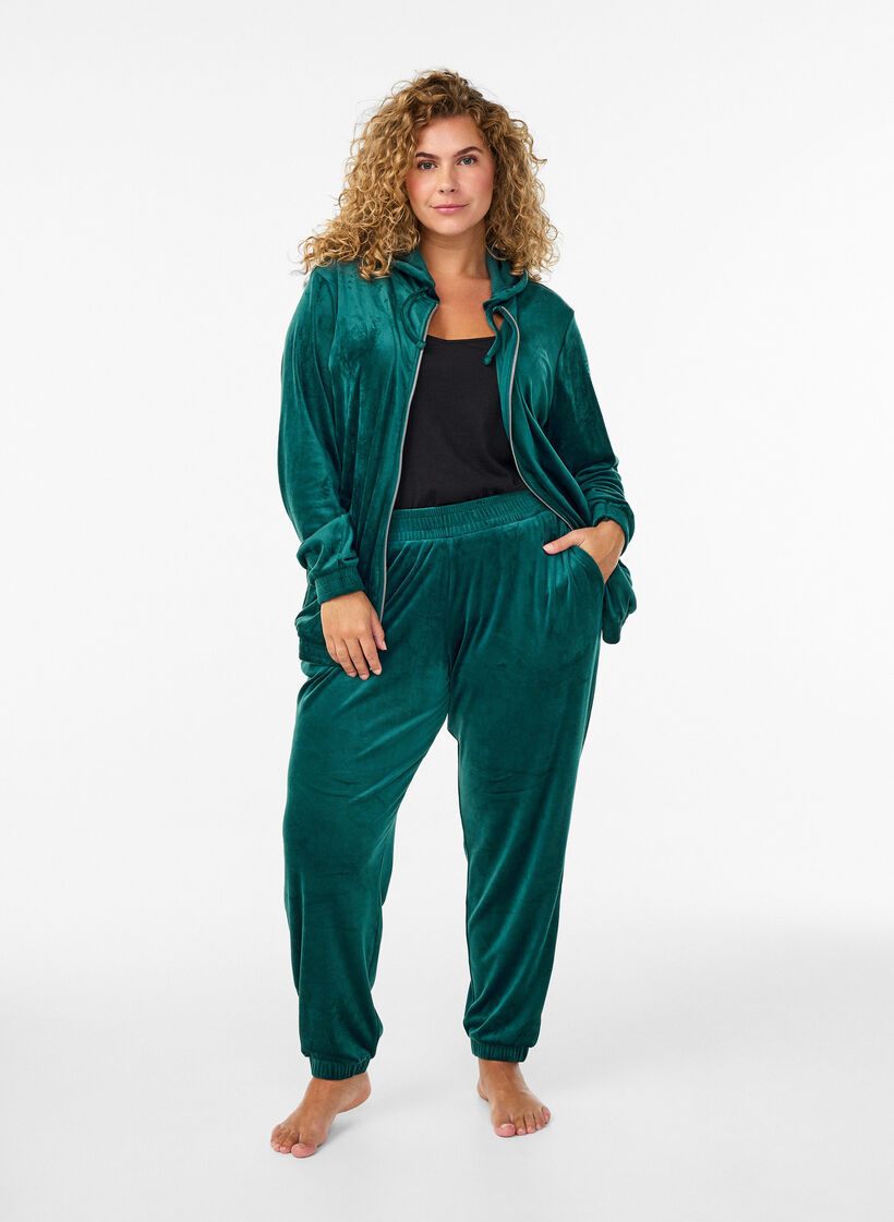 L&oslash;se bukser i velour, Gr&oslash;n, Model image number 0