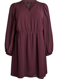 Kort kjole med tone-i-tone striber og prikstruktur, Mørk Bordeaux