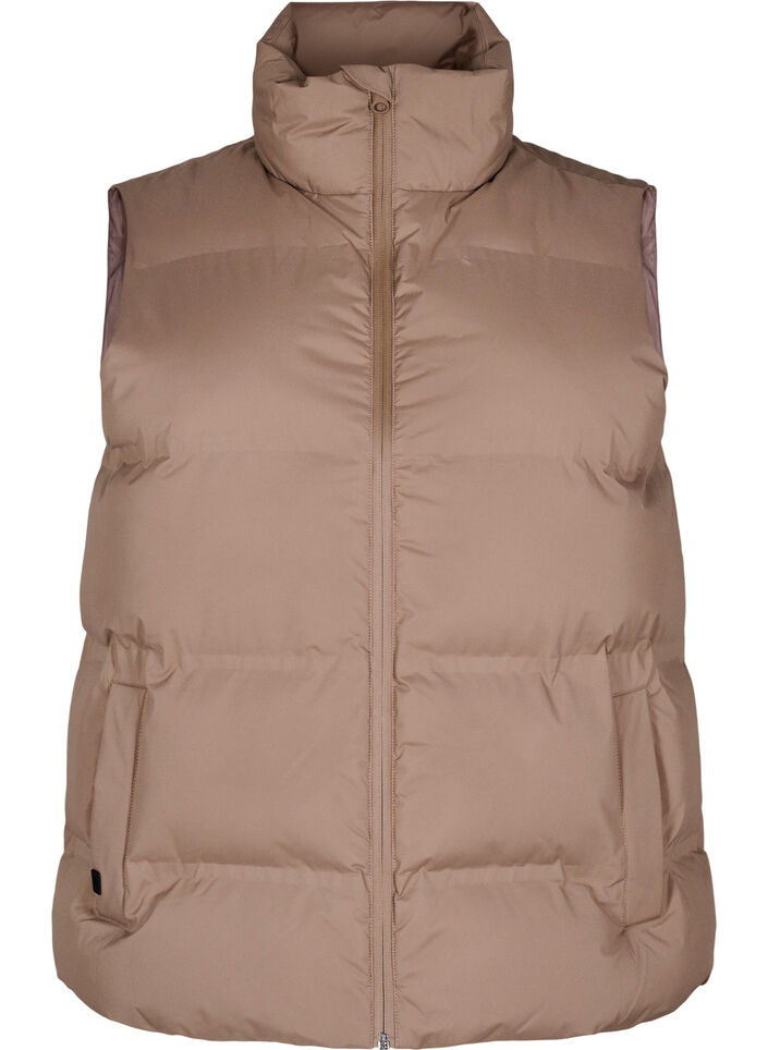 Kort puffervest med h&oslash;j krave, Brun, Packshot image number 0
