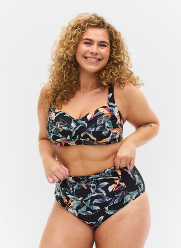 Printet bikini underdel med ekstra høj talje, Leaf Print, Model image number 0