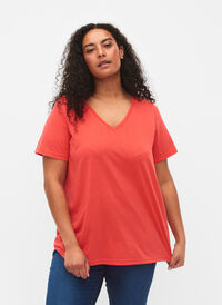 Kortærmet t-shirt med v-udskæring, Cayenne, Model