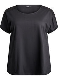 T-shirt i bomuld med crochetdetalje, Sort