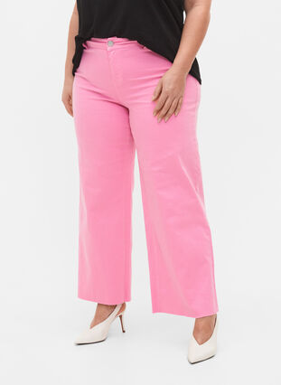 Flared jeans med høj talje, Pink, Model image number 2