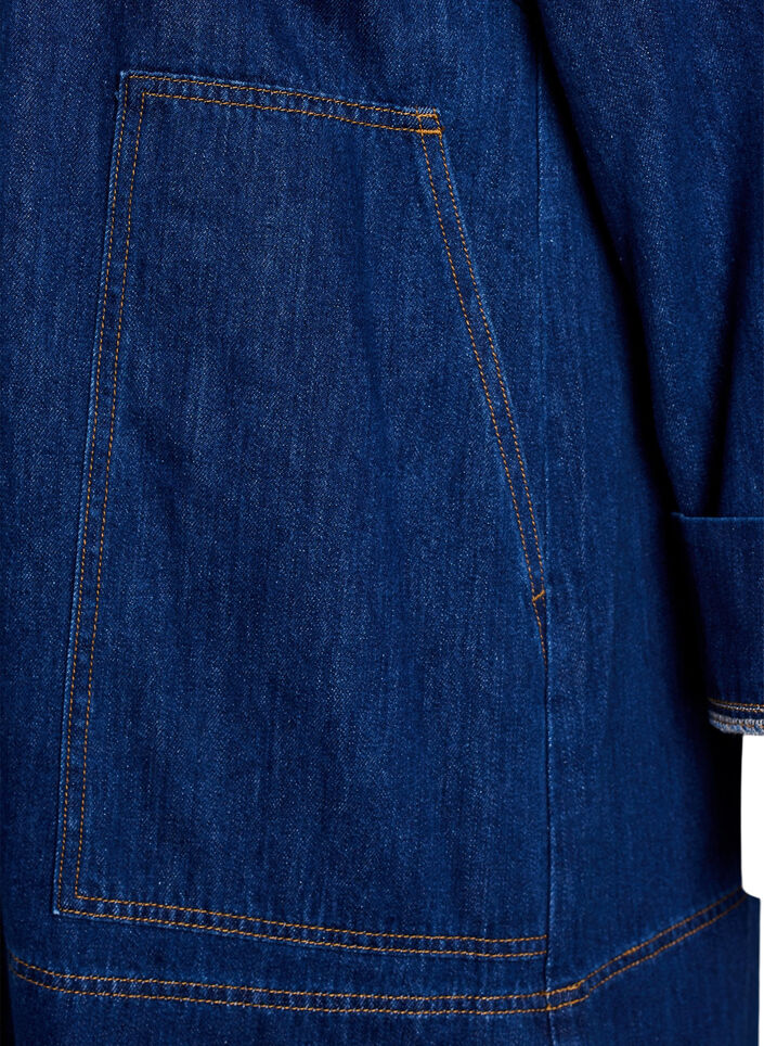 Kort denimkjole med krave og knaplukning, Bl&aring;, Packshot image number 3