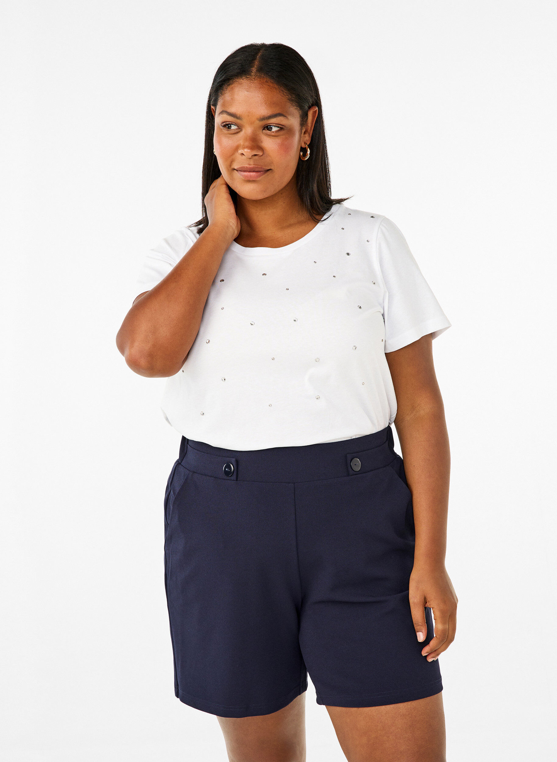 Shorts med lommer og l&oslash;s pasform, Bl&aring;, Model