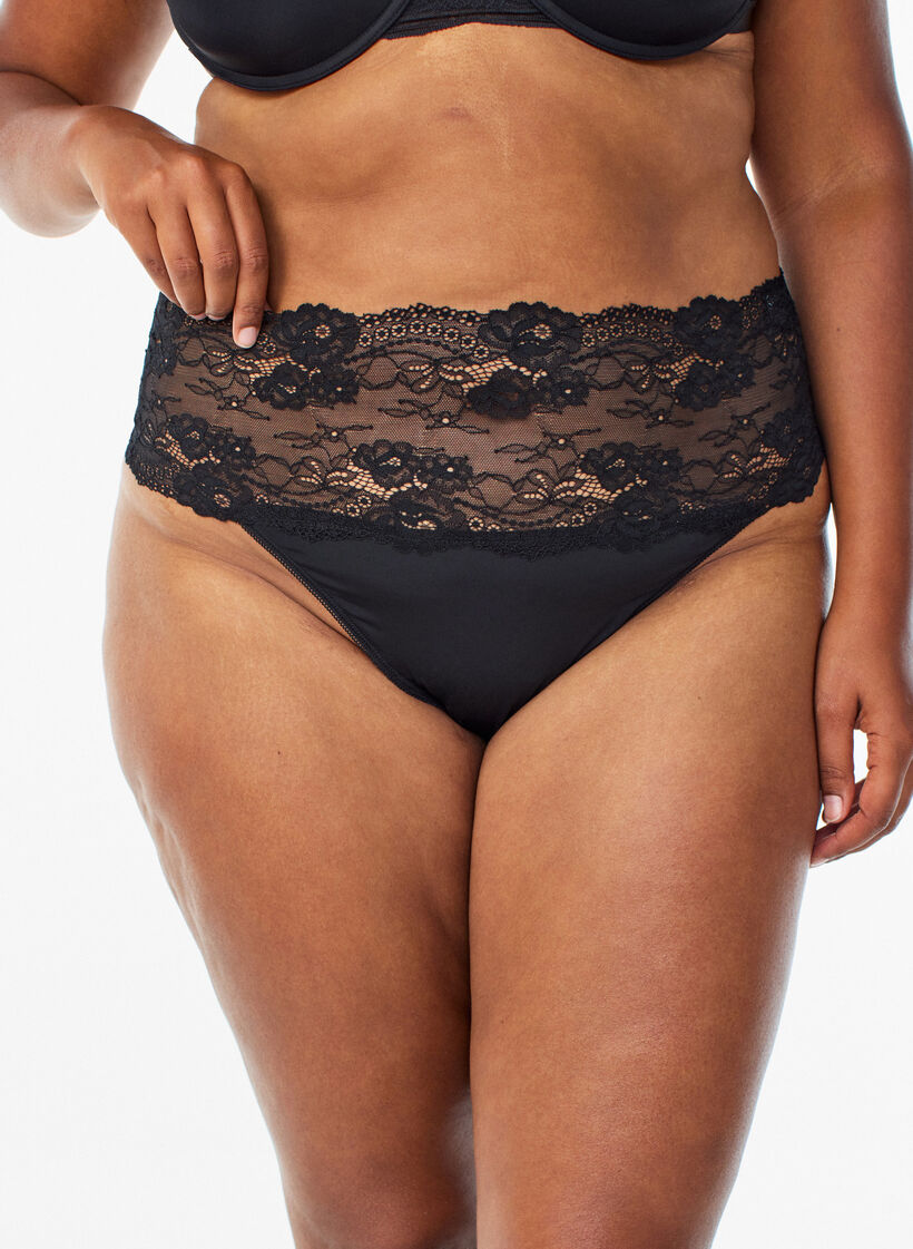 2-pak g-streng med bred blondekant, Sort, Model image number 2