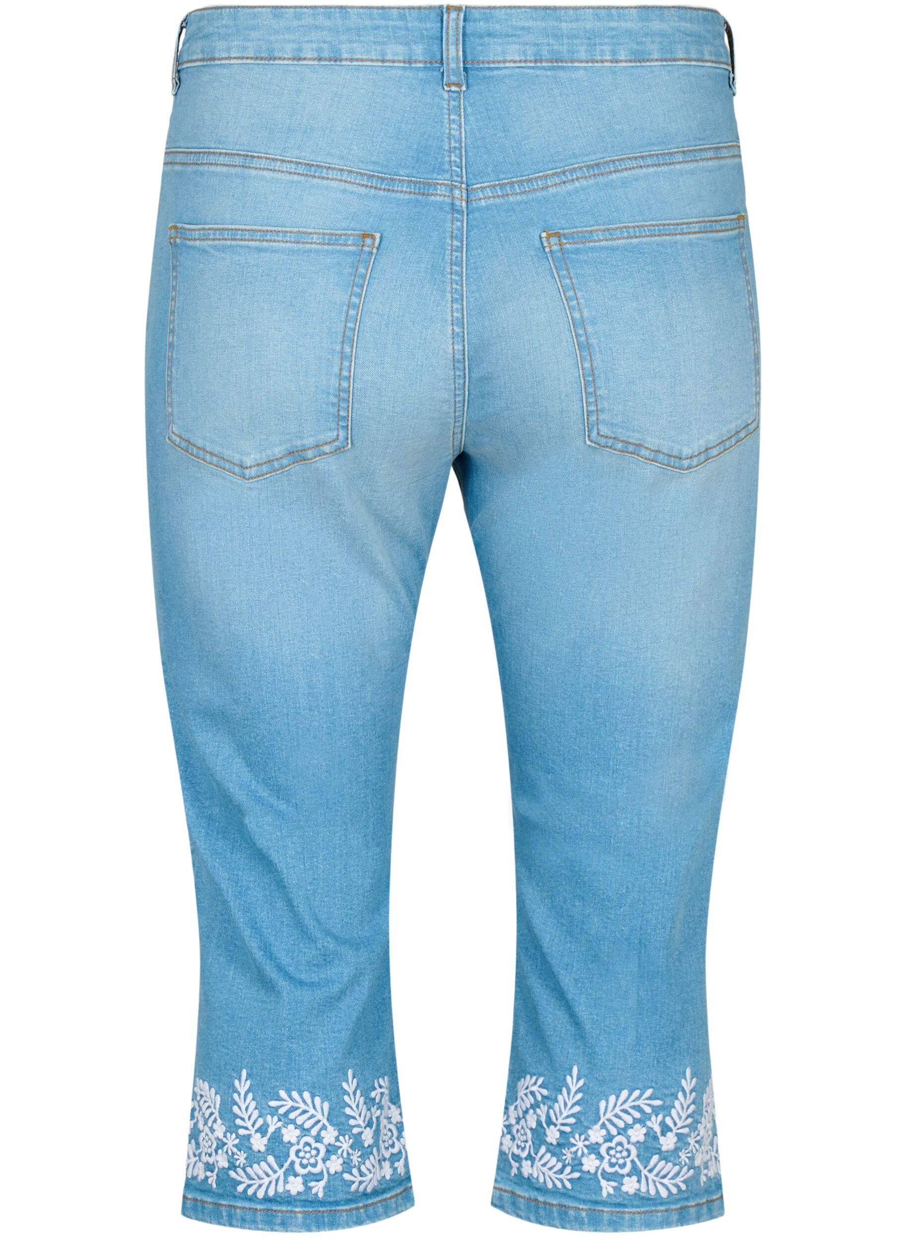 Zizzi H&oslash;jtaljede Amy knickers med broderi, Light blue denim, Packshot image number 1