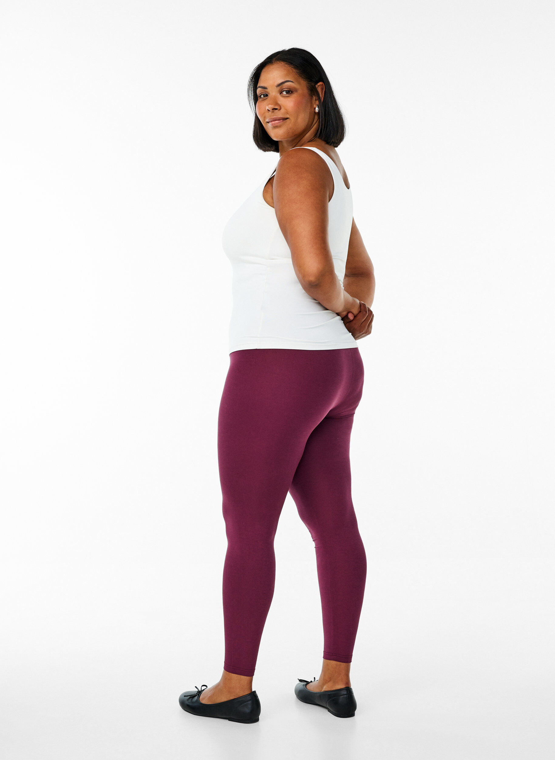 ZizziBasis leggings i viskose, M&oslash;rk Bordeaux, Model image number 2