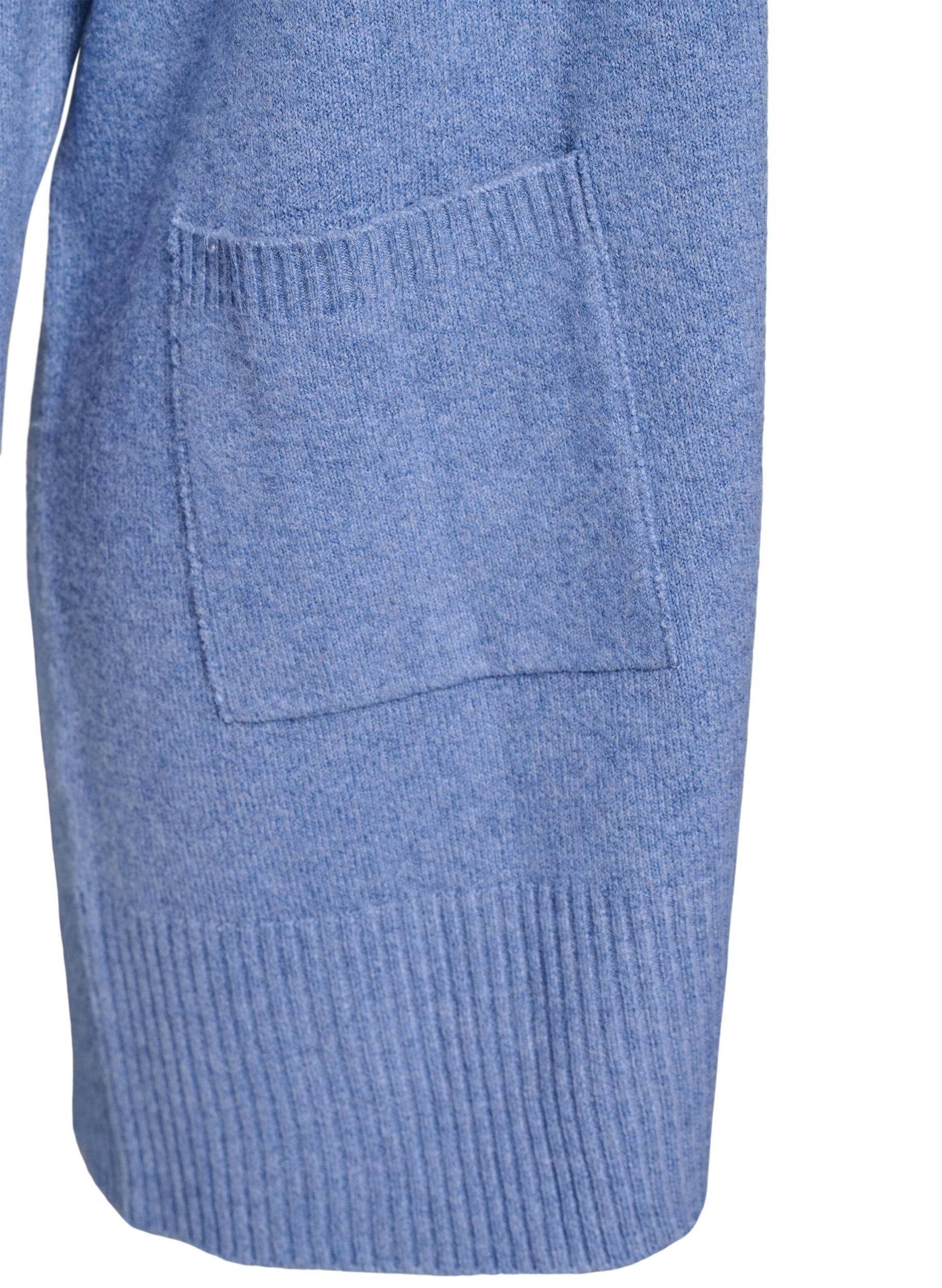 Zizzi Meleret strik cardigan med lommer, Bl&aring;, Packshot image number 3