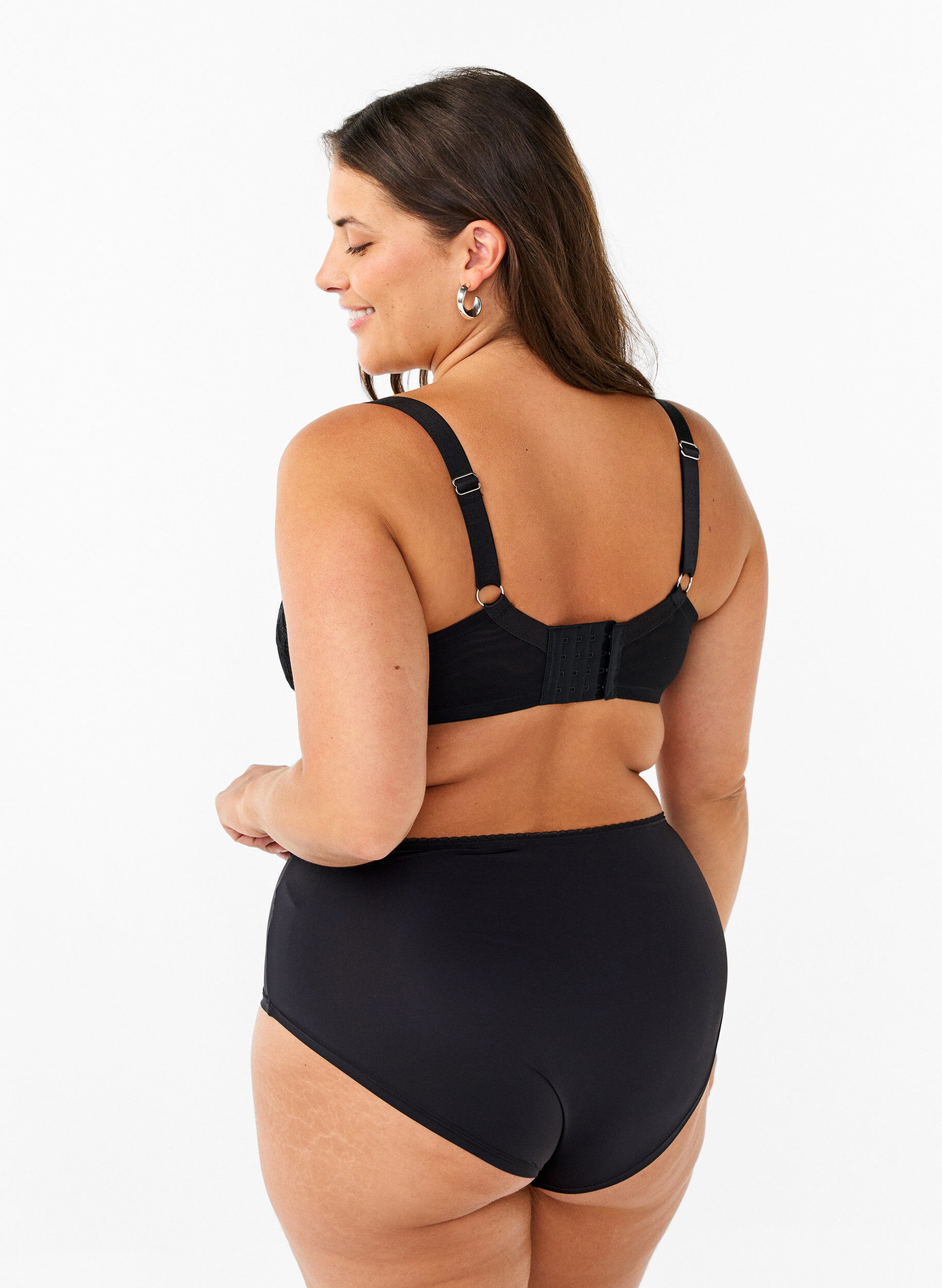 Zizzi Microfiber trusse med blondedetalje, Black, Model image number 1