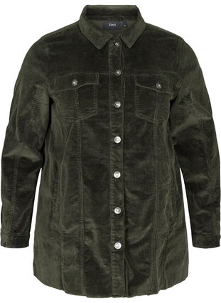 Fløjls skjortejakke med lommer, Green, Packshot image number 0