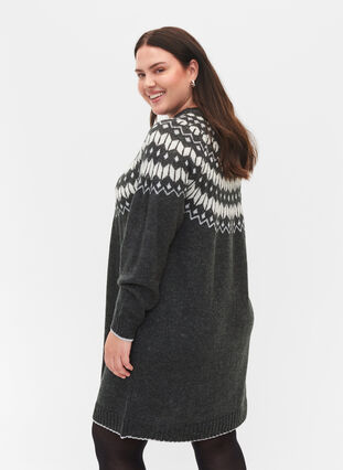 Mønstret strikkjole med uld, Dark Grey Mel Comb, Model image number 1
