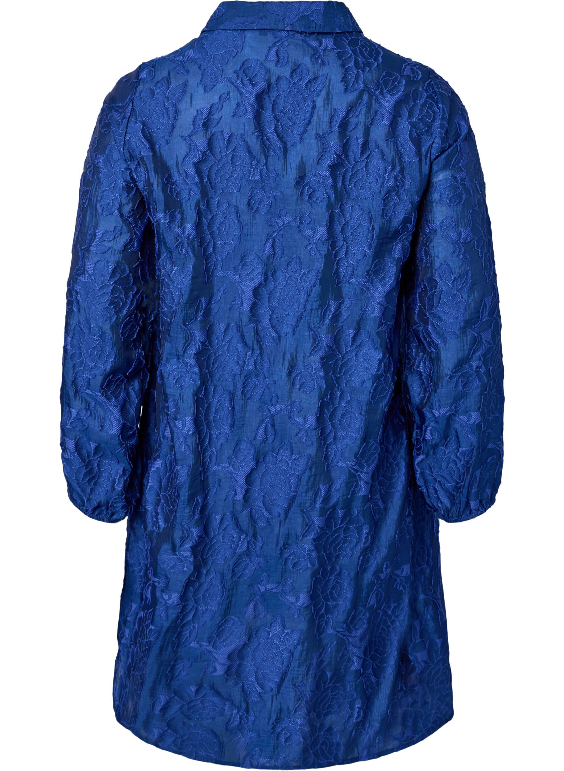 Zizzi Lang skjorte i jacquard, Mazarine Blue, Packshot image number 1