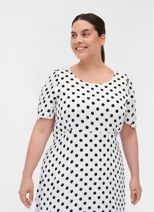 Kortærmet viskose kjole med prikker, White w. Black Dot, Model image number 2