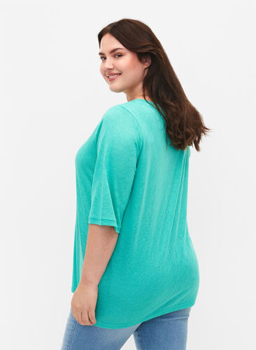 Bluse med 3/4 ærmer, Turquoise, Model image number 1