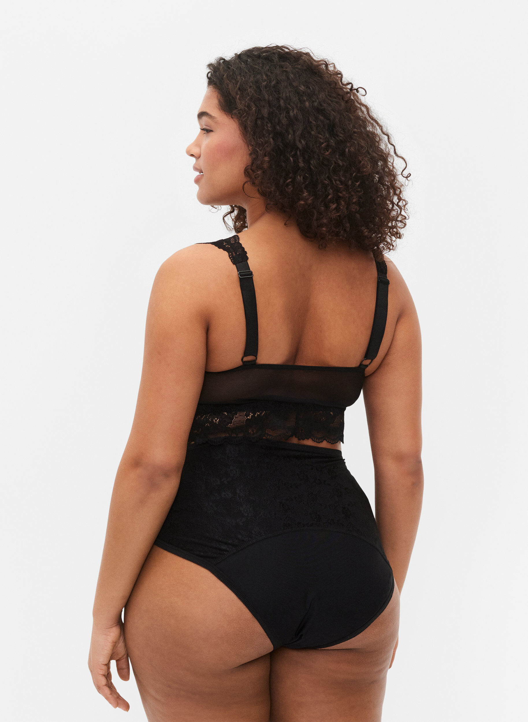 Zizzi Menstruationstrusse med blonder, Black/lace, Model image number 1