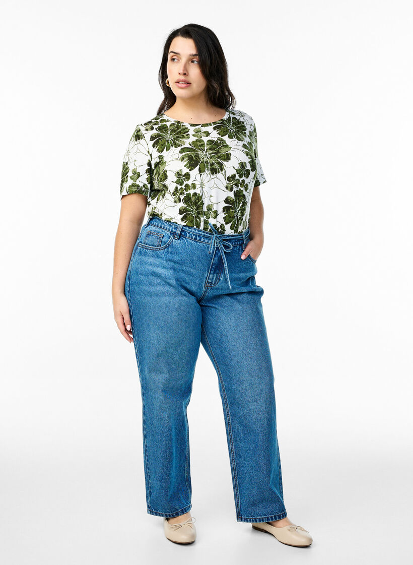 T-shirt med blomsterprint, Grøn, Model image number 1