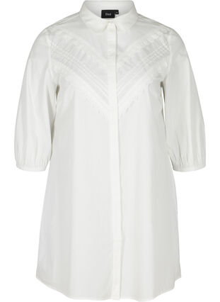 Bomulds tunika med 3/4 ærmer og blonder, Bright White, Packshot image number 0