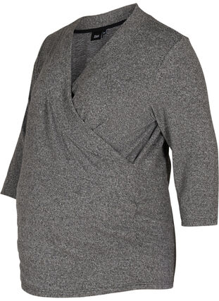 Graviditets bluse med 3/4 ærmer og v-udskæring, Dark Grey Melange, Packshot image number 0