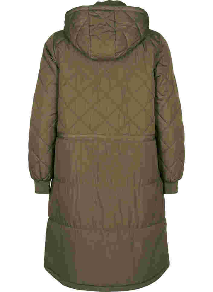 Quiltet jakke med hætte og justerbar talje, Forest Night, Packshot image number 1