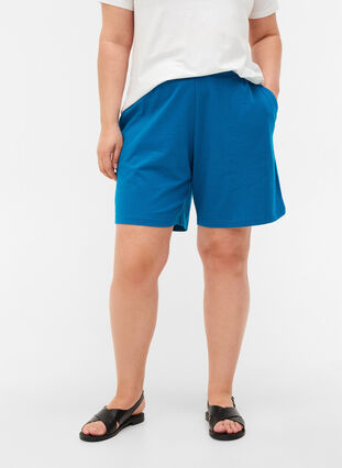 Løse bomulds shorts med lommer, Fjord Blue, Model image number 2
