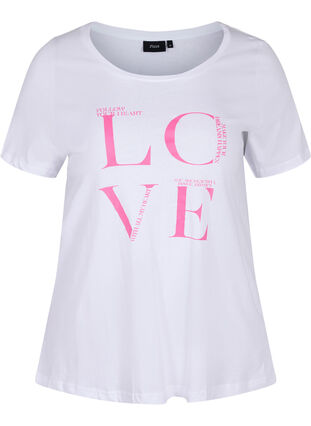 Kortærmet bomulds t-shirt med tryk, Bright White LOVE, Packshot image number 0