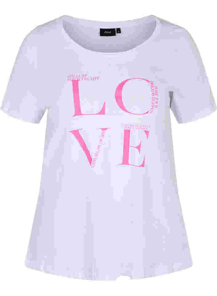 Kortærmet bomulds t-shirt med tryk, Bright White LOVE, Packshot image number 0