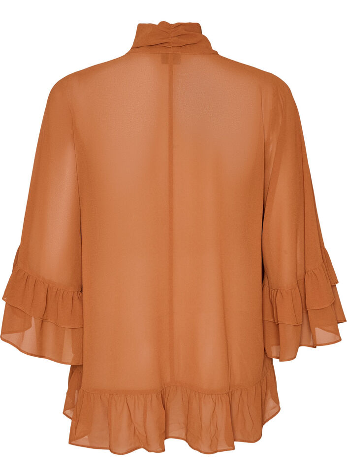 Bluse med sl&oslash;jfeb&aring;nd og fl&aelig;sedetaljer, Brun, Packshot image number 1