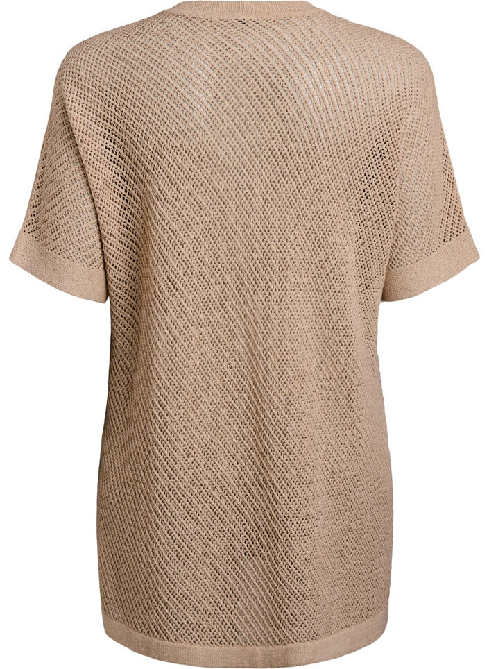 FLASH - Kortærmet strikbluse med v-hals, Beige, Packshot image number 1
